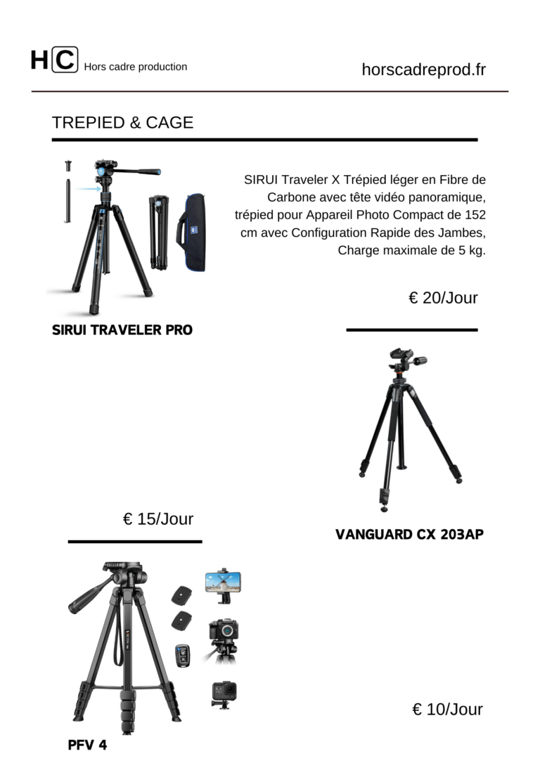 location matériel audiovisuel optique trépieds